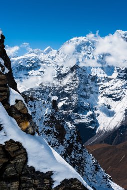 Mountains and rocks viewed from Renjo pass in Himalayas clipart