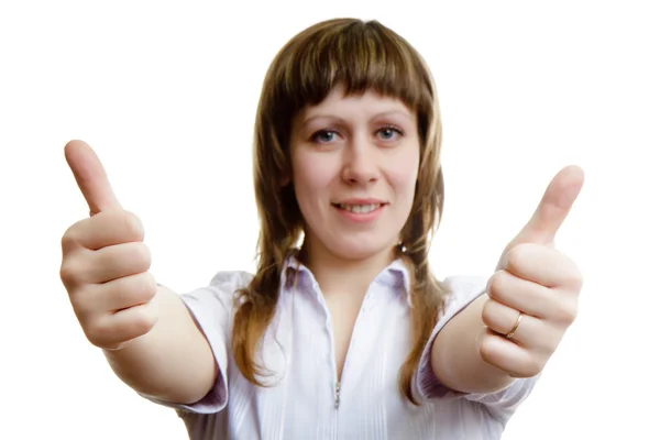 Young girl with two thumbs up — Stock Photo, Image
