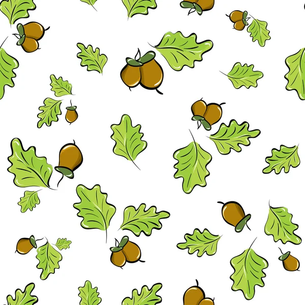 Fond sans couture avec des feuilles de chêne et des glands — Image vectorielle