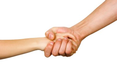 Man's hand squeezes the small hand of the child clipart