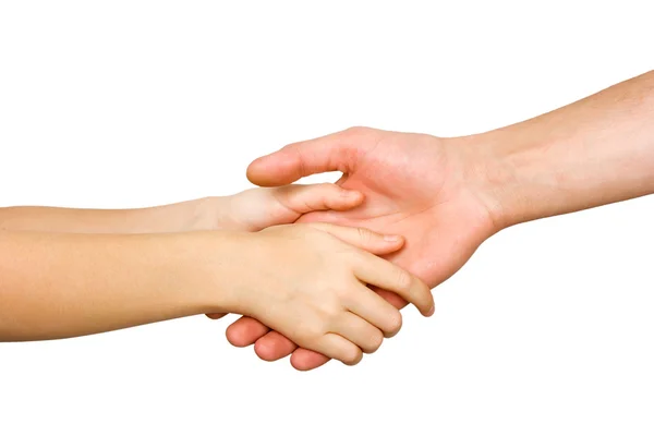 Small child's hand holding on to a big hand man — Stock Photo, Image
