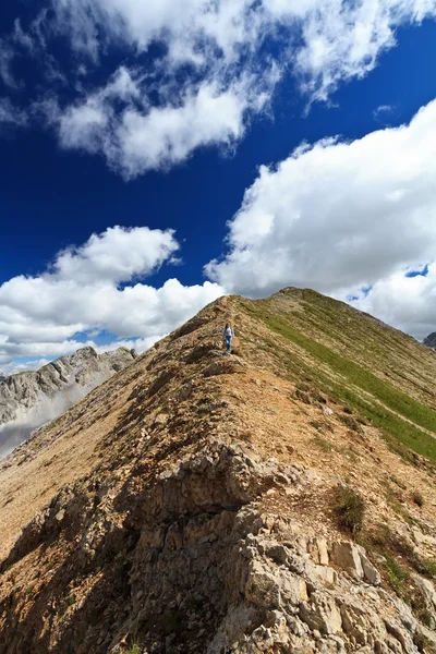 Caminhante no cume da montanha — Fotografia de Stock