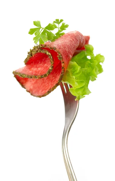 Kawałek kiełbasy salami — Zdjęcie stockowe