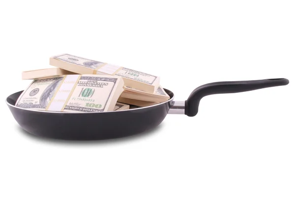 Dollars in frying pan — Stock Photo, Image
