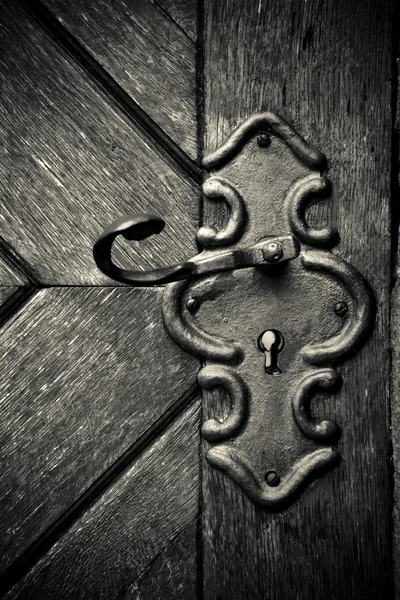 stock image Retro keyhole in old wooden door