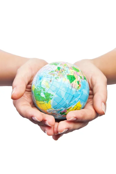 stock image Hands holding the world