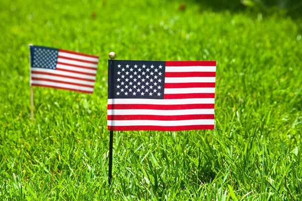 Dva malé americké vlajky — Stock fotografie
