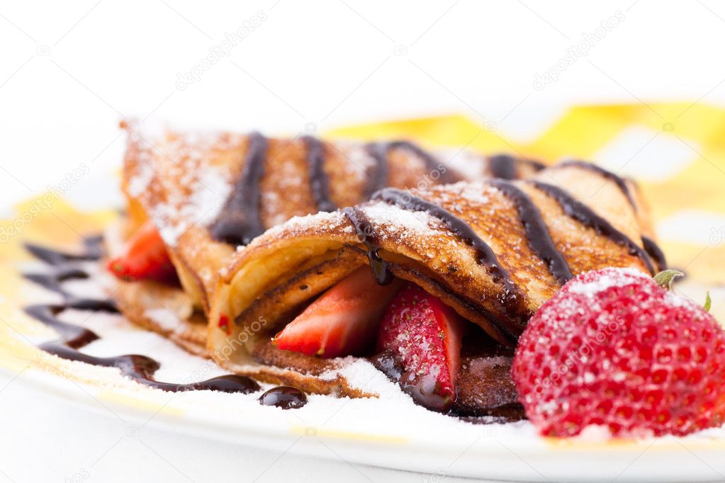 Pancakes with the strawberries