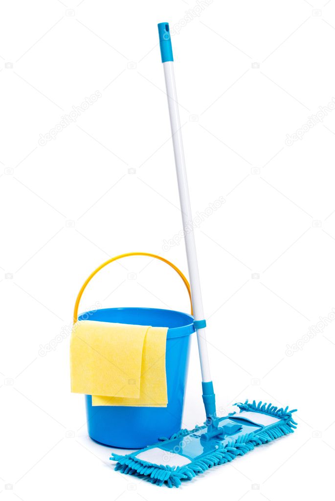 Mop and bucket. Isolated on white background