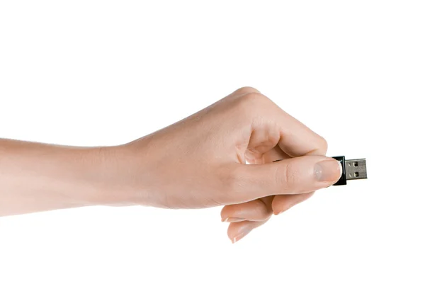 Clé USB femme isolée à la main sur fond blanc — Photo