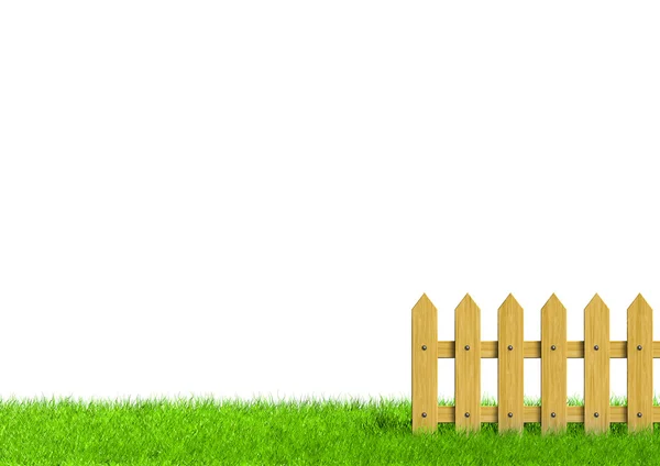 stock image Green field and wooden fence