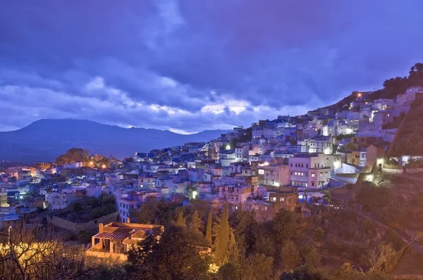 Solnedgång på chefchaouen blå staden i Marocko — Stockfoto