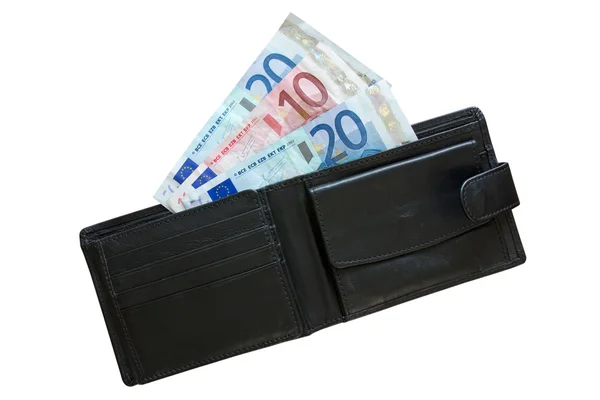Euro in Leder Brieftasche — Stockfoto