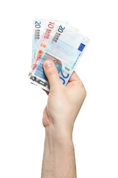 Χέρι που κρατά χρήματα τραπεζογραμματίων ευρώ — Φωτογραφία Αρχείου