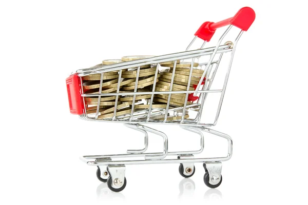 Shopping cart with coins — Stock Photo, Image