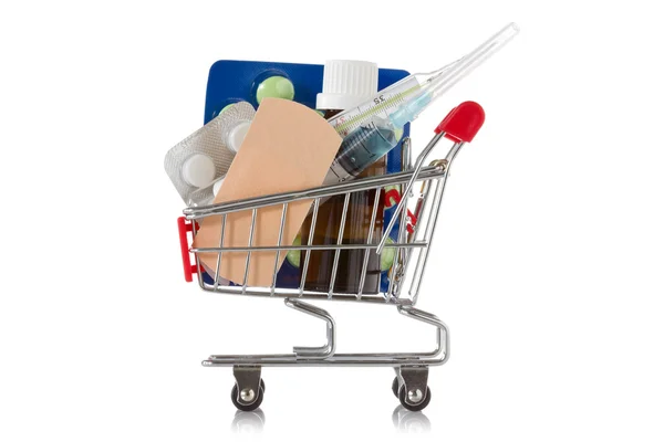 Shopping cart with medical supplies — Stock Photo, Image
