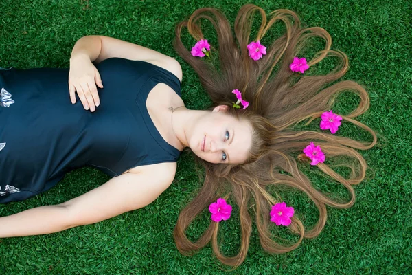 A girl with her hair Stock Photo