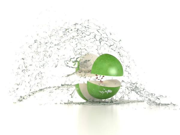Fresh water splash on green apple