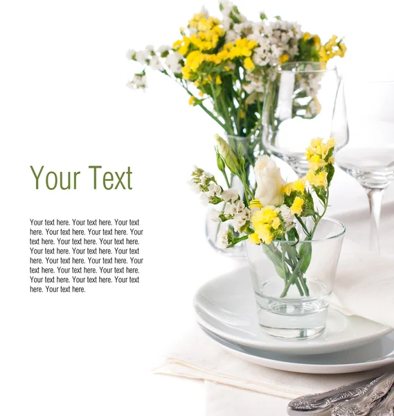 Festive table setting in yellow, template — Stock Photo, Image