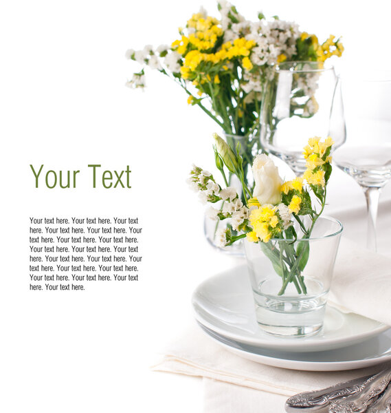Festive table setting in yellow, template
