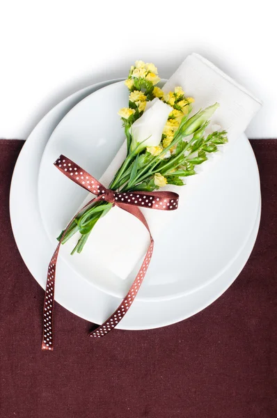 Festive table setting in brown — Stock Photo, Image