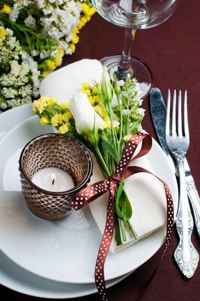 Festive table setting in brown — Stock Photo, Image