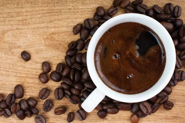 stock image Black coffee and coffee beans