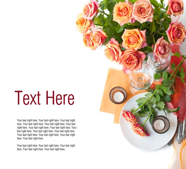 Plantilla con mesa festiva con rosas —  Fotos de Stock