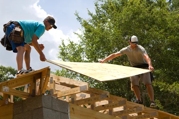 Carpenters With Plywood — Stock Photo, Image