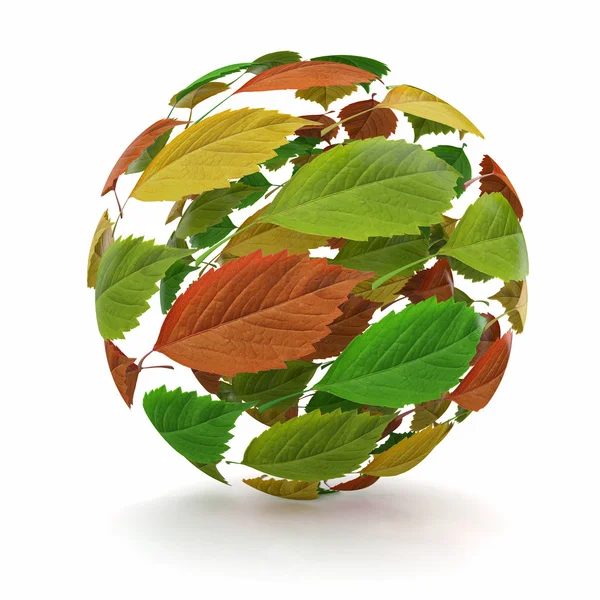 Сфера из красного, зеленого и желтого листа — стоковое фото