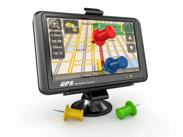 GPS. Global positioning system en thumbtacks — Stockfoto