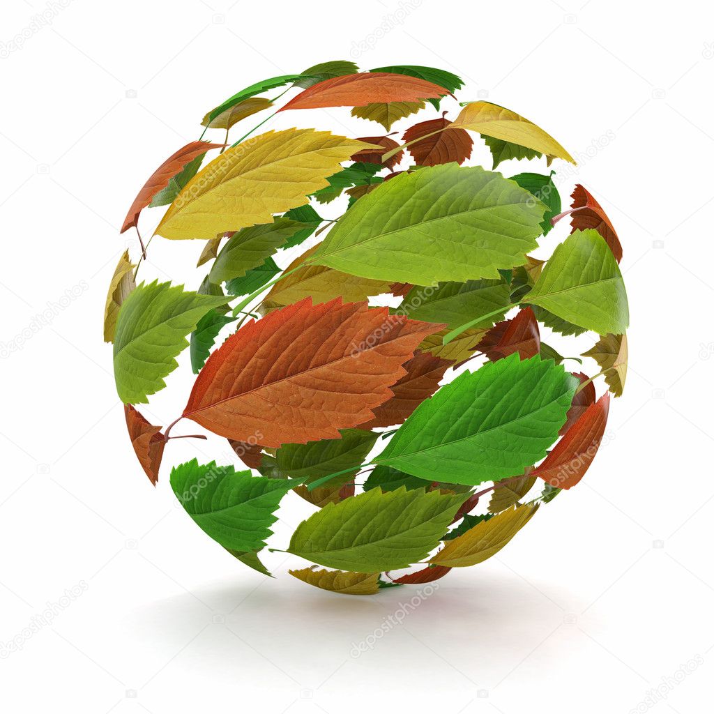 Sphere from red, green and yellow leaf