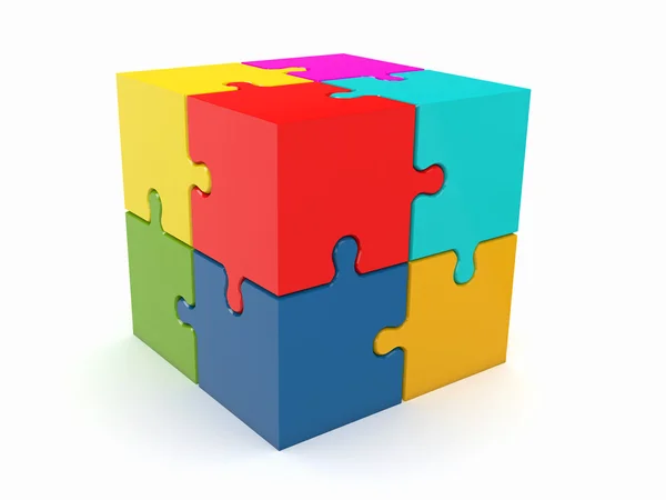 Cubo astratto da puzzle su sfondo bianco — Foto Stock
