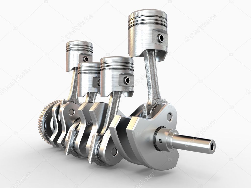 Pistons and crankshaft. four cylinder engine.