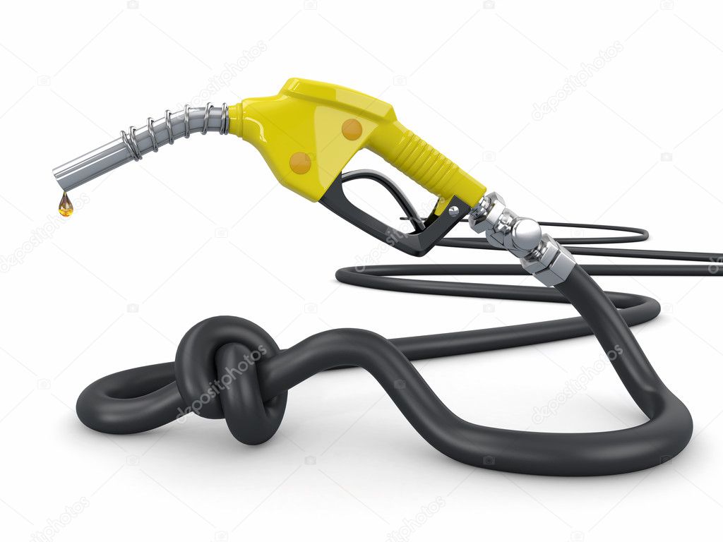Energy crisis. Gas pump nozzle tied in a knot.