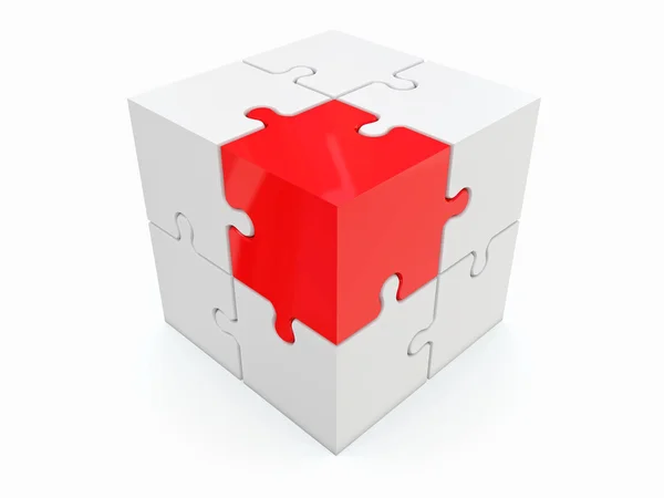 Абстрактный куб из головоломки на белом фоне — стоковое фото