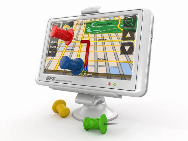 GPS. Global positioning system en thumbtacks — Stockfoto