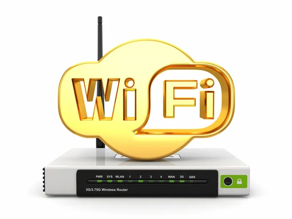 Drahtloser Router und Zeichen von Wifi — Stockfoto