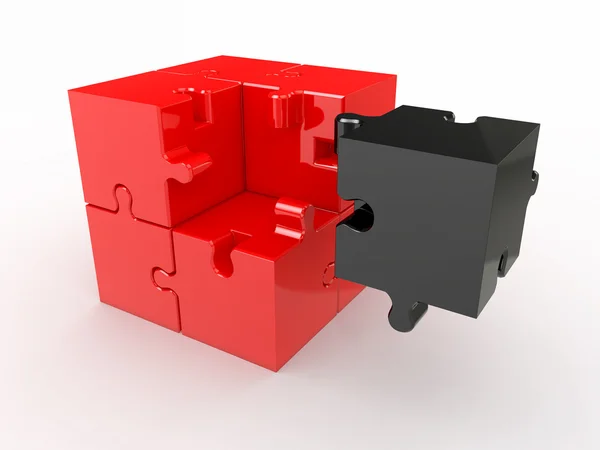 Cubo astratto da puzzle su sfondo bianco — Foto Stock