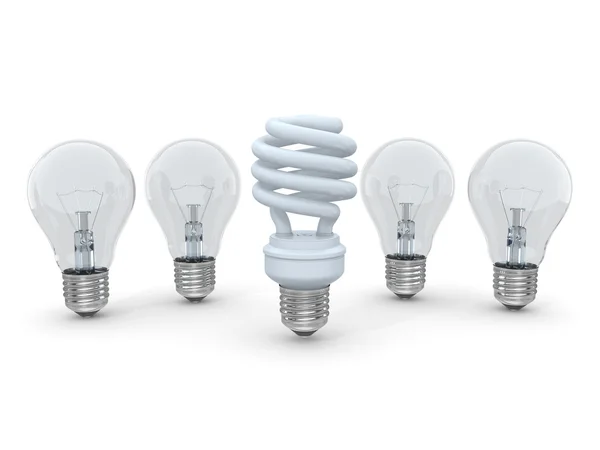 Drei Arten von Lampen auf weißem Hintergrund — Stockfoto