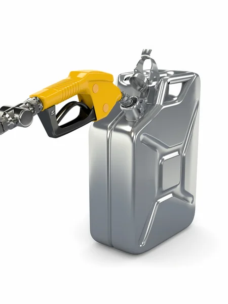 Bico da bomba de gás e lata de combustível — Fotografia de Stock