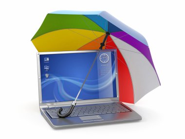bilgilerin korunması. laptop ve şemsiye