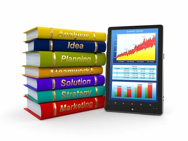 Szkolenia biznesowe. ekonomiczne książki i tablet pc — Zdjęcie stockowe