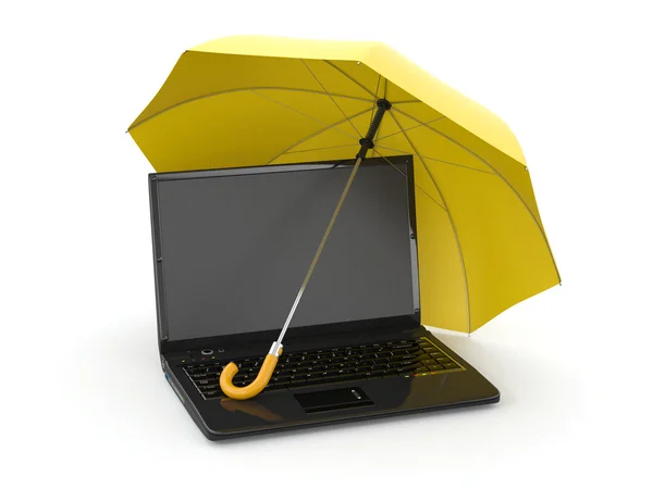 Защита информации. Ноутбук и зонтик — стоковое фото