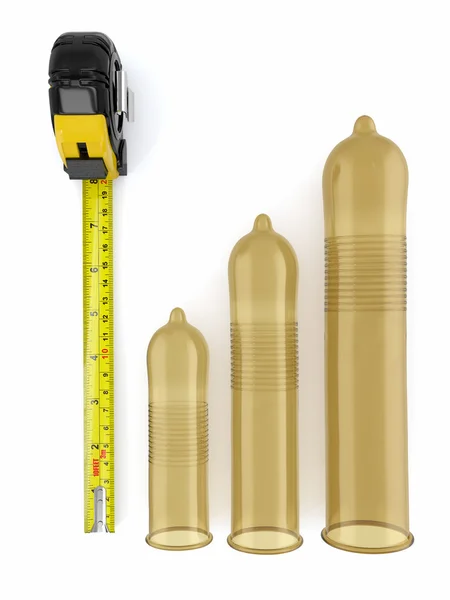 Dimensione del pene. Preservativi di diverse dimensioni e roulette. 3d — Foto Stock