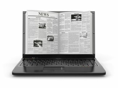 Haberler. beyaz zemin üzerinde dizüstü bilgisayar ekranı olarak gazete.