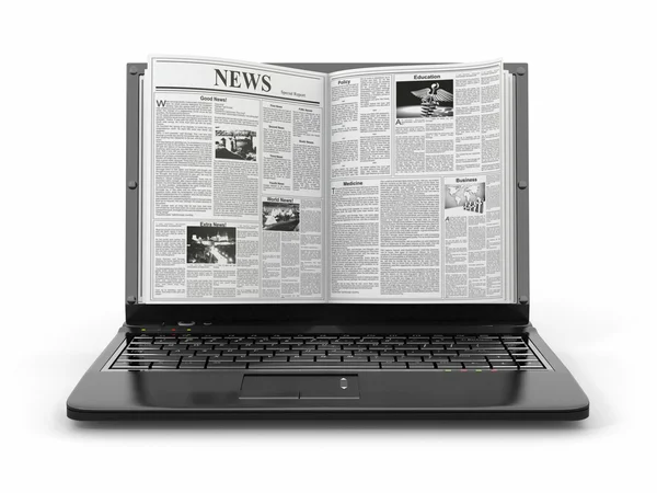 Notícias. Jornal como tela de laptop no fundo branco . — Fotografia de Stock