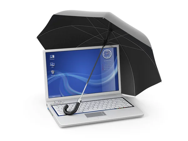 stock image Protection of information. Laptop and umbrella