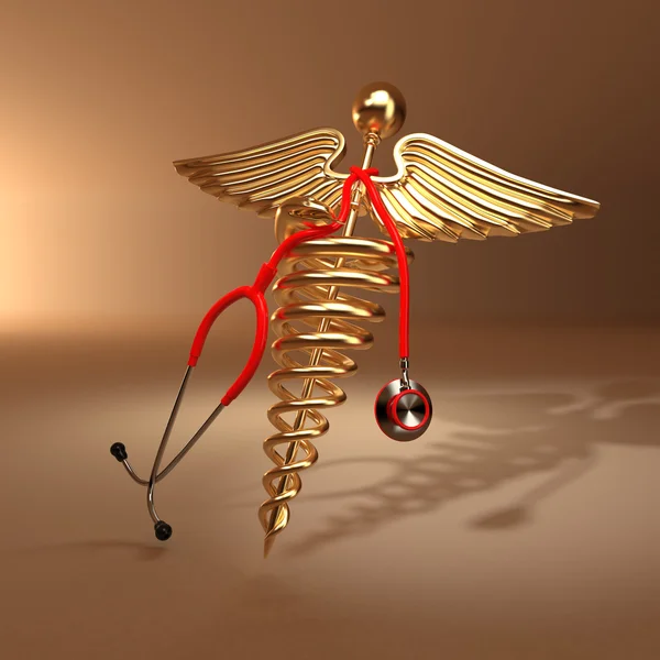 Medical background. Stethoscope, caduceus symbol and cardiogram — Stock Photo, Image