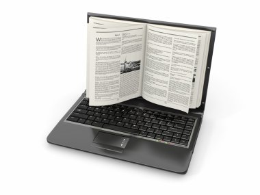 E-learning. Laptop screen as book on white background. clipart